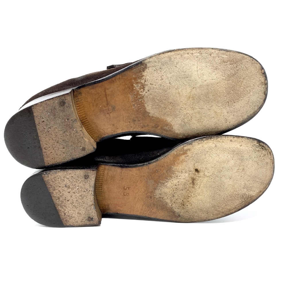 GUCCI Dark Brown Suede Gold Bit Luxury Loafer - Picture 2 of 7